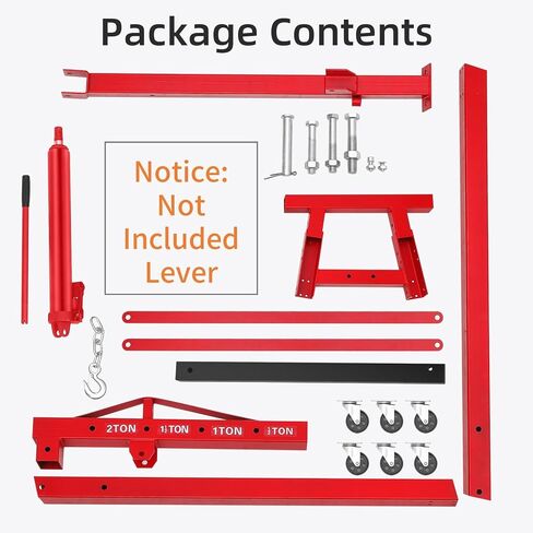 2-Ton Folding Hydraulic Engine Hoist, 4400 LBS Portable Engine Shop Crane with 6 Casters & Telescopic Boom, Foldable Cherry Picker Hoist Lift for Garage, Workshop, Warehouse, Heavy-Duty, Red in Saudi Arabia