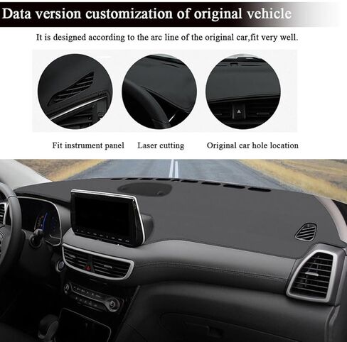 سجادة غطاء لوحة القيادة Rifoda مناسبة لسيارة Hyundai Tucson 2019 2020 2021 (مع فتحة صوت) مادة جلدية مضادة للانزلاق وحدة التحكم المركزية لوحة القيادة وواقي الأشعة فوق البنفسجية ومظلة بدون وهج وخياطة سوداء in Kuwait