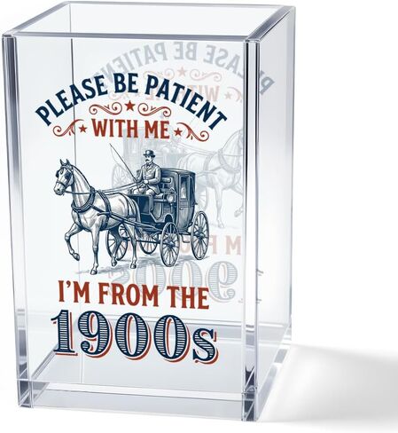 Please Be Patient With Me I am from 1900s Vintage Acrylic Pen Holder for Desk, Funny Desk Organizer for Home Office Decor, Mother's Day Work Humor Gifts for Women Men Employee Boss Coworker BFF in Saudi Arabia