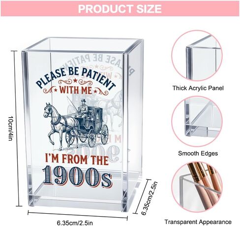 Please Be Patient With Me I am from 1900s Vintage Acrylic Pen Holder for Desk, Funny Desk Organizer for Home Office Decor, Mother's Day Work Humor Gifts for Women Men Employee Boss Coworker BFF in Saudi Arabia