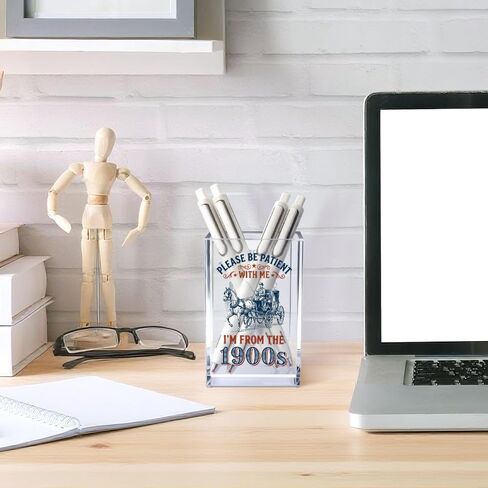Please Be Patient With Me I am from 1900s Vintage Acrylic Pen Holder for Desk, Funny Desk Organizer for Home Office Decor, Mother's Day Work Humor Gifts for Women Men Employee Boss Coworker BFF in Saudi Arabia
