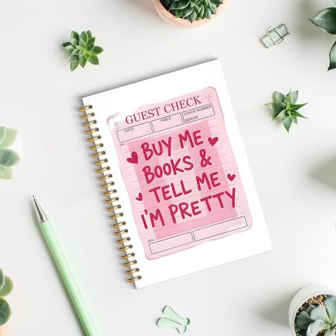 Pink Bookish Glitter Spiral Notebook, Reading Journal for Book Lovers, Book Reader Librarian Gifts, Buy Me Books and Tell Me I'm Pretty Hardcover Notebook Journal, 5.5x8.3 Inch in Kuwait