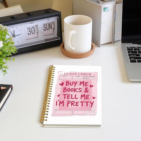 Pink Bookish Glitter Spiral Notebook, Reading Journal for Book Lovers, Book Reader Librarian Gifts, Buy Me Books and Tell Me I'm Pretty Hardcover Notebook Journal, 5.5x8.3 Inch in Kuwait
