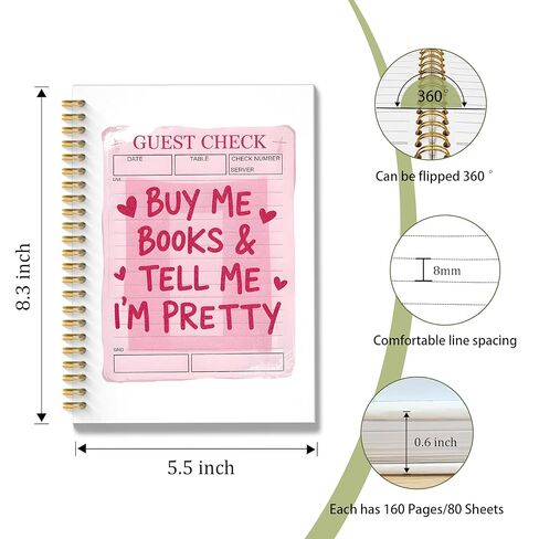 Pink Bookish Glitter Spiral Notebook, Reading Journal for Book Lovers, Book Reader Librarian Gifts, Buy Me Books and Tell Me I'm Pretty Hardcover Notebook Journal, 5.5x8.3 Inch in Kuwait