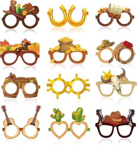 48 Pcs Western Cowboy Party Favor Decoration Wild West Paper Glasses Western Theme Party Supplies Cowboy Party Decorations for Western Theme Eyeglasses Birthday Party Supplies in Saudi Arabia
