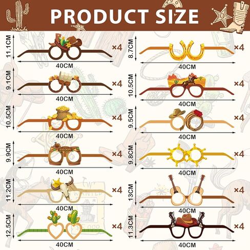 48 Pcs Western Cowboy Party Favor Decoration Wild West Paper Glasses Western Theme Party Supplies Cowboy Party Decorations for Western Theme Eyeglasses Birthday Party Supplies in Saudi Arabia