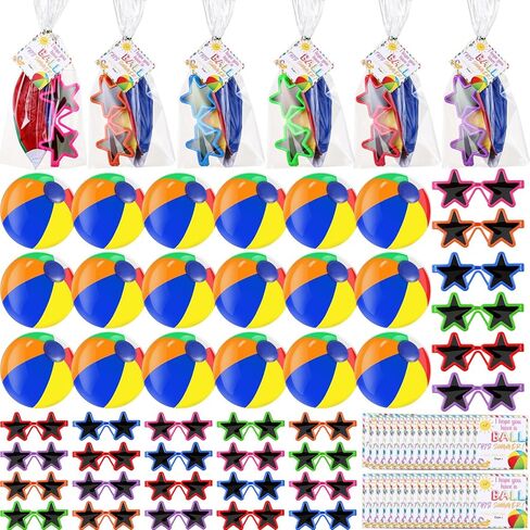 24 Set End of Year Students Gift from Teacher Bulk Preschool Kindergarten Summer Graduation Gifts Class Classmate Present Neon Sunglasses Beach Balls Beach Supplies (11.81 Inches) in Kuwait