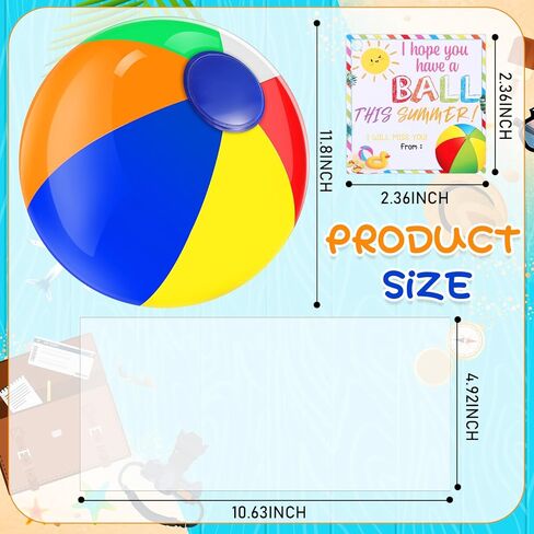 24 Set End of Year Students Gift from Teacher Bulk Preschool Kindergarten Summer Graduation Gifts Class Classmate Present Neon Sunglasses Beach Balls Beach Supplies (11.81 Inches) in Kuwait