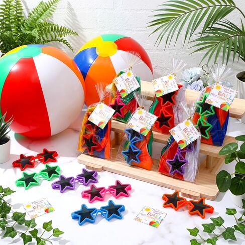 24 Set End of Year Students Gift from Teacher Bulk Preschool Kindergarten Summer Graduation Gifts Class Classmate Present Neon Sunglasses Beach Balls Beach Supplies (11.81 Inches) in Kuwait