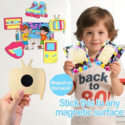 12Pack Pre-Packaged 80s 90s Party Favors: 80s Party Decorations Hip Hop Individually Wrapped Paint Your Own Wooden Craft Kits with Thank You Card 1980s Theme Party Decorations for Kids in Saudi Arabia