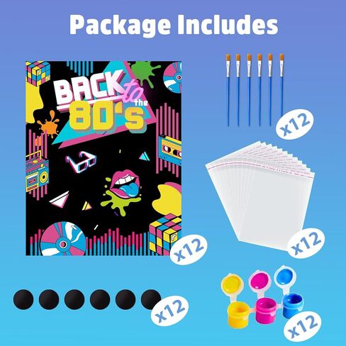 12Pack Pre-Packaged 80s 90s Party Favors: 80s Party Decorations Hip Hop Individually Wrapped Paint Your Own Wooden Craft Kits with Thank You Card 1980s Theme Party Decorations for Kids in Saudi Arabia