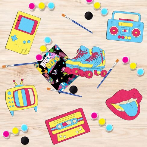 12Pack Pre-Packaged 80s 90s Party Favors: 80s Party Decorations Hip Hop Individually Wrapped Paint Your Own Wooden Craft Kits with Thank You Card 1980s Theme Party Decorations for Kids in Saudi Arabia