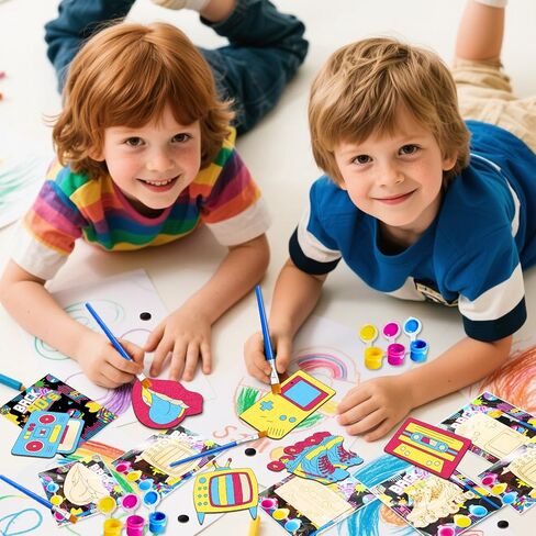 12Pack Pre-Packaged 80s 90s Party Favors: 80s Party Decorations Hip Hop Individually Wrapped Paint Your Own Wooden Craft Kits with Thank You Card 1980s Theme Party Decorations for Kids in Saudi Arabia
