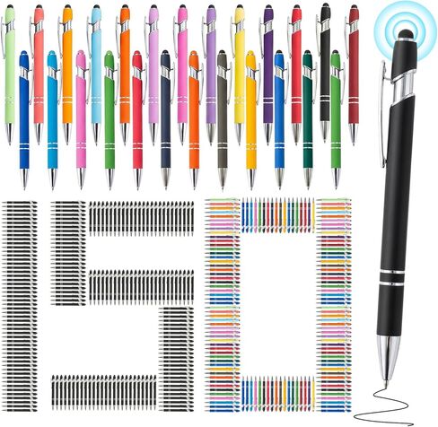 150 Pack Bulk 2-in-1 Stylus Ballpoint Pens, Retractable Metal Click Pen, 1.0mm Medium Point Black Ink, Universal Touch Screen Pen for Office Supplies, Coworker Thank You Gifts (150 PCS Multicolor) in Kuwait