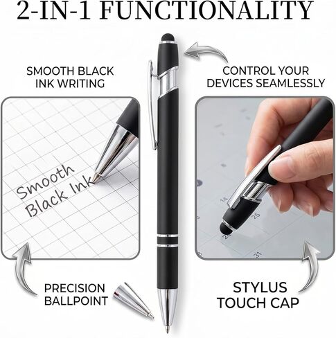 150 Pack Bulk 2-in-1 Stylus Ballpoint Pens, Retractable Metal Click Pen, 1.0mm Medium Point Black Ink, Universal Touch Screen Pen for Office Supplies, Coworker Thank You Gifts (150 PCS Multicolor) in Kuwait