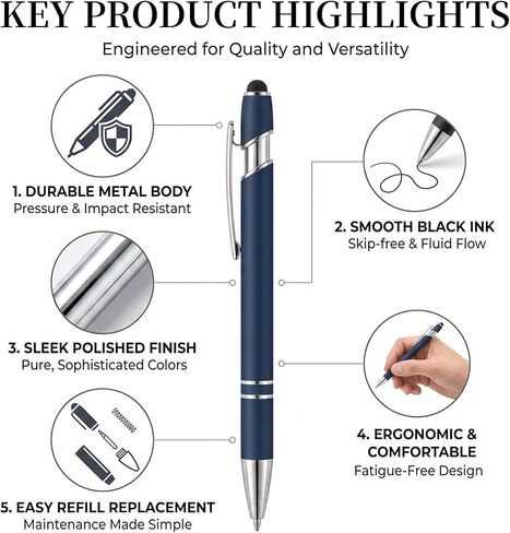 150 Pack Bulk 2-in-1 Stylus Ballpoint Pens, Retractable Metal Click Pen, 1.0mm Medium Point Black Ink, Universal Touch Screen Pen for Office Supplies, Coworker Thank You Gifts (150 PCS Multicolor) in Kuwait