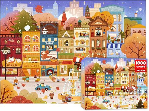 Jigsaw Puzzles for Adults 1000 Pieces, Idyllic Cats on French Country Terrace 28x20 Inch Cozy Garden Scene with Tea Set & Flowers, Relaxing Challenge for Cat Lovers in Saudi Arabia
