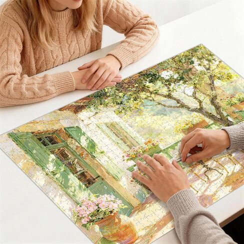 Jigsaw Puzzles for Adults 1000 Pieces, Idyllic Cats on French Country Terrace 28x20 Inch Cozy Garden Scene with Tea Set & Flowers, Relaxing Challenge for Cat Lovers in Saudi Arabia