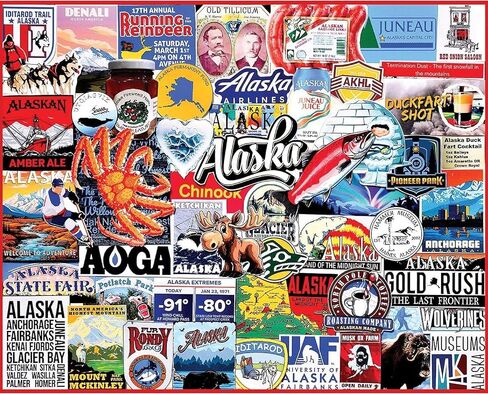 White Mountain 1000 Piece Jigsaw Puzzle Last Frontier State Collage Puzzles with Large Pieces, Gift for Adults and Family 24"x30" - I Love Alaska in Saudi Arabia