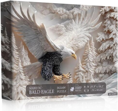 Jigsaw Puzzles 1000 Pieces for Adults, KOLTEC Majestic White Bald Eagle Winter Puzzle - Hard & Impossible Challenge with A-H 8-Zone Easy Sorting, Premium 2.0mm Thick Board (27.5" x 19.7") in Saudi Arabia