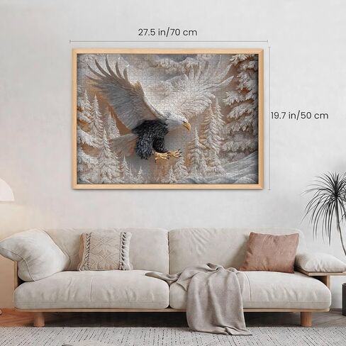 Jigsaw Puzzles 1000 Pieces for Adults, KOLTEC Majestic White Bald Eagle Winter Puzzle - Hard & Impossible Challenge with A-H 8-Zone Easy Sorting, Premium 2.0mm Thick Board (27.5" x 19.7") in Saudi Arabia