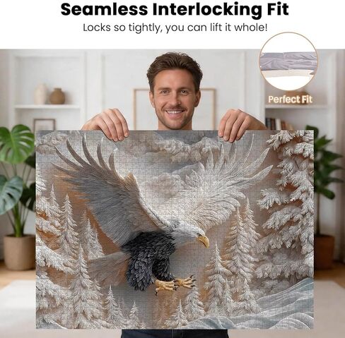 Jigsaw Puzzles 1000 Pieces for Adults, KOLTEC Majestic White Bald Eagle Winter Puzzle - Hard & Impossible Challenge with A-H 8-Zone Easy Sorting, Premium 2.0mm Thick Board (27.5" x 19.7") in Saudi Arabia