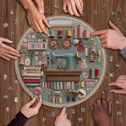 PICKFORU Vintage Sewing Puzzle for Adults 1000 Pieces, Round Sewing Machine Puzzle Features Colorful Buttons Threads Flower, Circular Retro Craft Quilting Jigsaw Puzzle Challenge in Kuwait