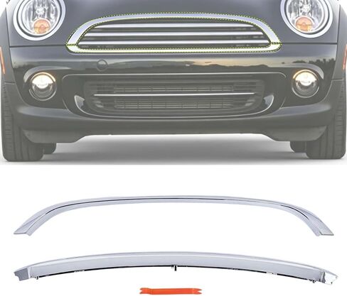 Front Grille Hood Molding Trim Chrome Compatible with Mini Cooper R55 R56 R58 R59 2007-2015 Replace 51112751624 51132751040 Lower Upper Hood Trim Molding stripes (Chrome) in Kuwait