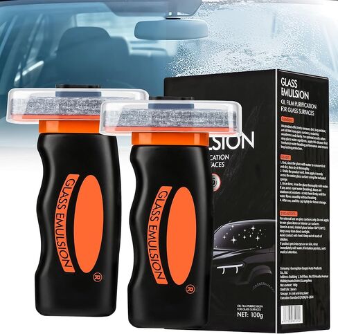 2 PCS Glass Oil Film Remover for Car, Glass Emulsion Cleaner, Roll-On Glass Compound with Cleaning Board for Cars Window, Windshield, Crystal Clear View in Saudi Arabia