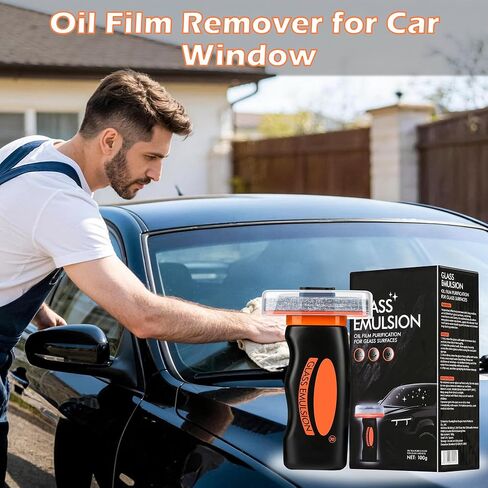 2 PCS Glass Oil Film Remover for Car, Glass Emulsion Cleaner, Roll-On Glass Compound with Cleaning Board for Cars Window, Windshield, Crystal Clear View in Saudi Arabia