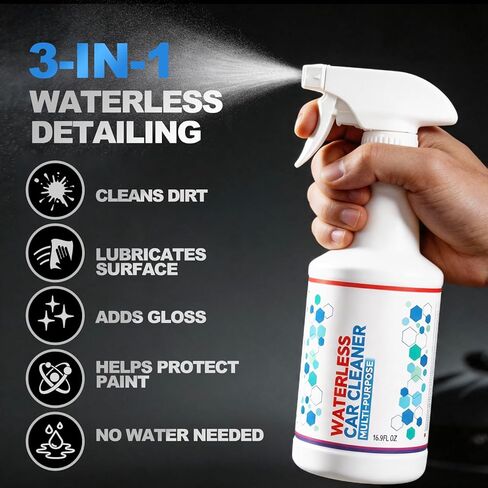 Waterless Car Wash Spray & Wipe Detailer, Exterior Cleaner for Paint Glass Wheels Trim, No Hose Car Wash for Light Dirt, Dust Quick Shine (16.9 Fl Oz) in Saudi Arabia