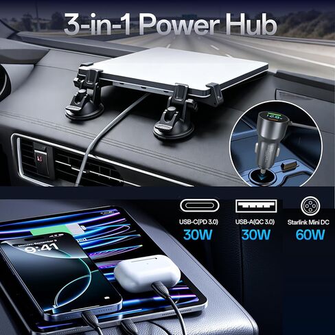 محول سيارة Starlink Mini، كابل طاقة Starlink Mini 12V/24V إلى 30V DC مع محول معزز للمركبات RV/الشاحنة/القارب، شاحن موثوق عالي السرعة 120 وات 18AWG مع عرض الجهد الرقمي، 10 أقدام | تقنية متقدمة لزيادة الجهد الكهربي، مراقبة جهد LED في الوقت الحقيقي in Kuwait