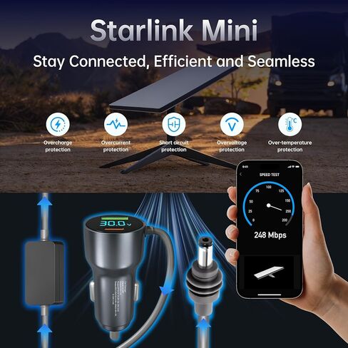محول سيارة Starlink Mini، كابل طاقة Starlink Mini 12V/24V إلى 30V DC مع محول معزز للمركبات RV/الشاحنة/القارب، شاحن موثوق عالي السرعة 120 وات 18AWG مع عرض الجهد الرقمي، 10 أقدام | تقنية متقدمة لزيادة الجهد الكهربي، مراقبة جهد LED في الوقت الحقيقي in Kuwait