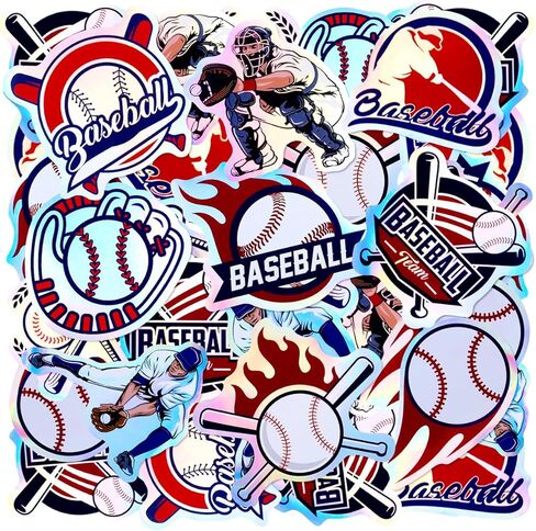 100pcs Holographic Baseball Waterproof Vinyl Stickers - Cool Baseball Decor & Party Favors for Goodie Bag, Water Bottle, Classroom Prizes in Saudi Arabia