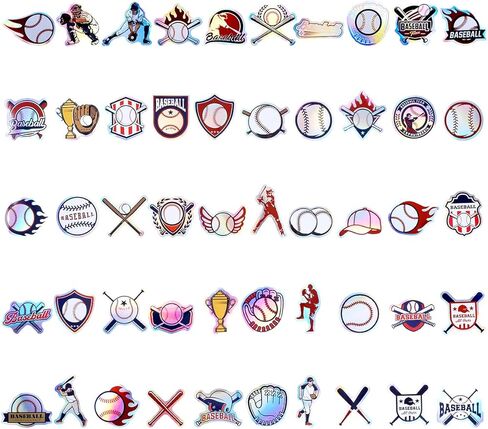 100pcs Holographic Baseball Waterproof Vinyl Stickers - Cool Baseball Decor & Party Favors for Goodie Bag, Water Bottle, Classroom Prizes in Saudi Arabia
