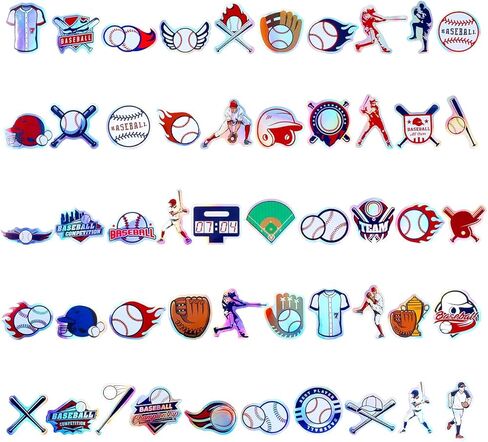 100pcs Holographic Baseball Waterproof Vinyl Stickers - Cool Baseball Decor & Party Favors for Goodie Bag, Water Bottle, Classroom Prizes in Saudi Arabia