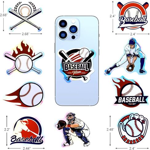 100pcs Holographic Baseball Waterproof Vinyl Stickers - Cool Baseball Decor & Party Favors for Goodie Bag, Water Bottle, Classroom Prizes in Saudi Arabia