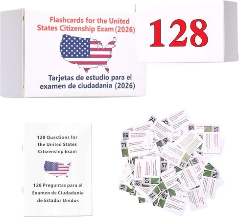 US Citizenship Flash Cards 2026, 128 Official USCIS Civics Questions and Answers Bilingual English-Spanish,Accurate Content,Ideal for Commute Study, Home Self-Learning and Group Practice in Saudi Arabia