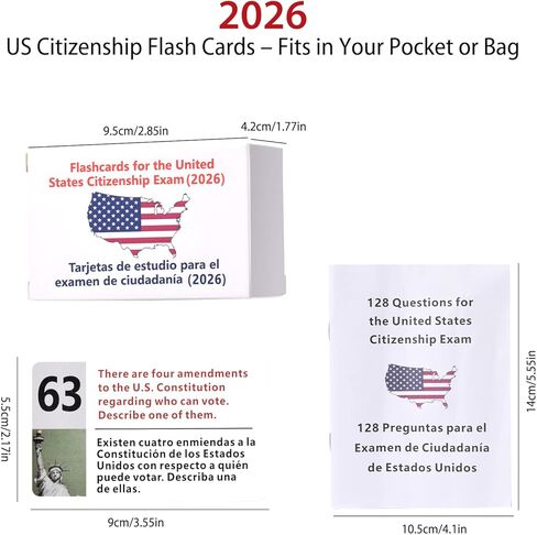 US Citizenship Flash Cards 2026, 128 Official USCIS Civics Questions and Answers Bilingual English-Spanish,Accurate Content,Ideal for Commute Study, Home Self-Learning and Group Practice in Saudi Arabia