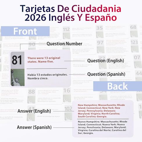 US Citizenship Flash Cards 2026, 128 Official USCIS Civics Questions and Answers Bilingual English-Spanish,Accurate Content,Ideal for Commute Study, Home Self-Learning and Group Practice in Saudi Arabia