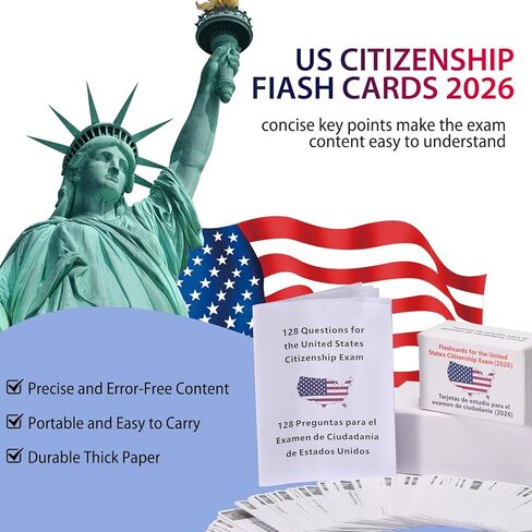 US Citizenship Flash Cards 2026, 128 Official USCIS Civics Questions and Answers Bilingual English-Spanish,Accurate Content,Ideal for Commute Study, Home Self-Learning and Group Practice in Saudi Arabia
