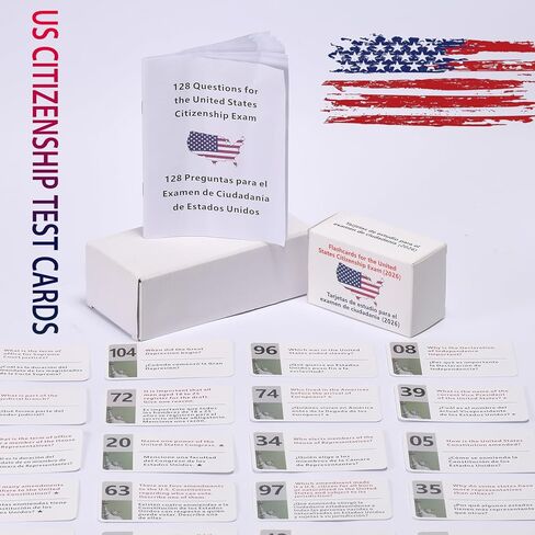US Citizenship Flash Cards 2026, 128 Official USCIS Civics Questions and Answers Bilingual English-Spanish,Accurate Content,Ideal for Commute Study, Home Self-Learning and Group Practice in Saudi Arabia