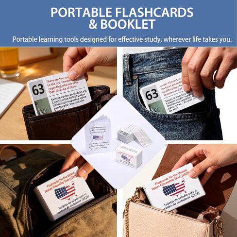 US Citizenship Flash Cards 2026, 128 Official USCIS Civics Questions and Answers Bilingual English-Spanish,Accurate Content,Ideal for Commute Study, Home Self-Learning and Group Practice in Saudi Arabia