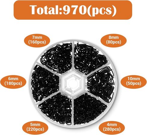 970Pcs Black Jump Rings,Stainless Steel Jump Rings for Jewelry Making,Connectors O Ring Chainmail Ring for DIY Bracelet Earrings Necklace Repair(4/5/6/7/8/10mm) in Saudi Arabia