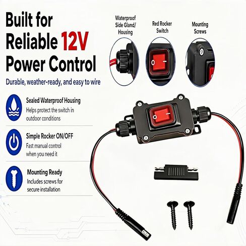 DC 12V Inline Power Switch, IP67 Waterproof 12AWG Heavy-duty SAE to SAE Cable Switch, Quick Connect/Disconnect Button, Used for Connecting Solar Panels, Camping Trailers, Motorcycles, Outdoor Lighting in Saudi Arabia