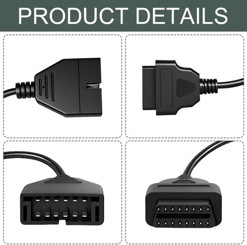 OBD1 Scanner, OBD1 to OBD2 Adapter, 12 Pin to OBD2 16 Pin Socket Scanner Cable Connector Adapter, Automotive Accessories Car Code Diagnostic Extension Tool Compatible with Most Models in Saudi Arabia