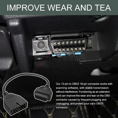 OBD1 Scanner, OBD1 to OBD2 Adapter, 12 Pin to OBD2 16 Pin Socket Scanner Cable Connector Adapter, Automotive Accessories Car Code Diagnostic Extension Tool Compatible with Most Models in Saudi Arabia