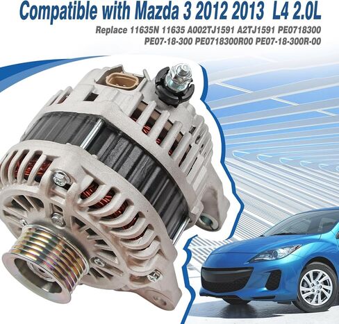 Alternator Replace A002TJ1591 11635N 11635 A2TJ1591 PE0718300 PE0718300R00 Compatible with Mazda 3 L4 2.0L 2012 2013, 110AMP 12V Clockwise Rotation in Saudi Arabia