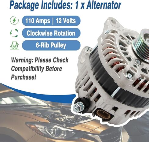 Alternator Replace A002TJ1591 11635N 11635 A2TJ1591 PE0718300 PE0718300R00 Compatible with Mazda 3 L4 2.0L 2012 2013, 110AMP 12V Clockwise Rotation in Saudi Arabia