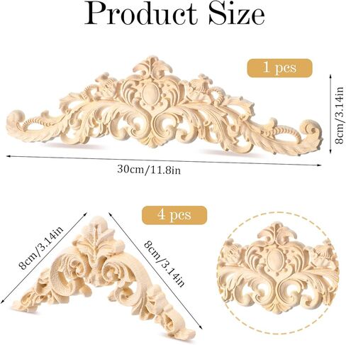 5 Pcs Wood Appliques Onlays for Furniture, Decorative Wooden Carved Unpainted Decals Wood Flowers Trim Embellishments for Bed Door Cabinet Wardrobe Wall Cupboard(Delicate Style) in Saudi Arabia